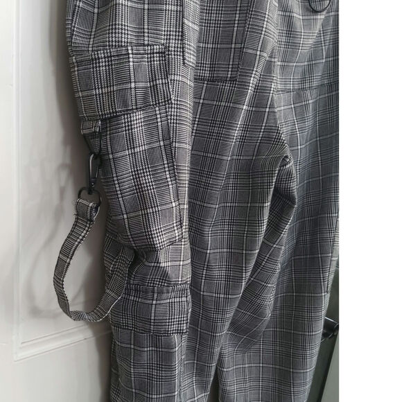 Plaid woven XL parachute pants skater cargo grunge steampunk straps gray - Picture 4 of 6